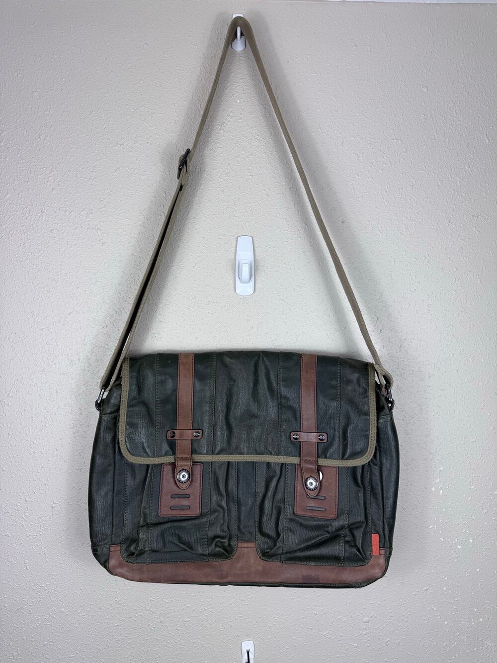 Fossil Leather & Canvas Crossbody Laptop/Messenger Bag